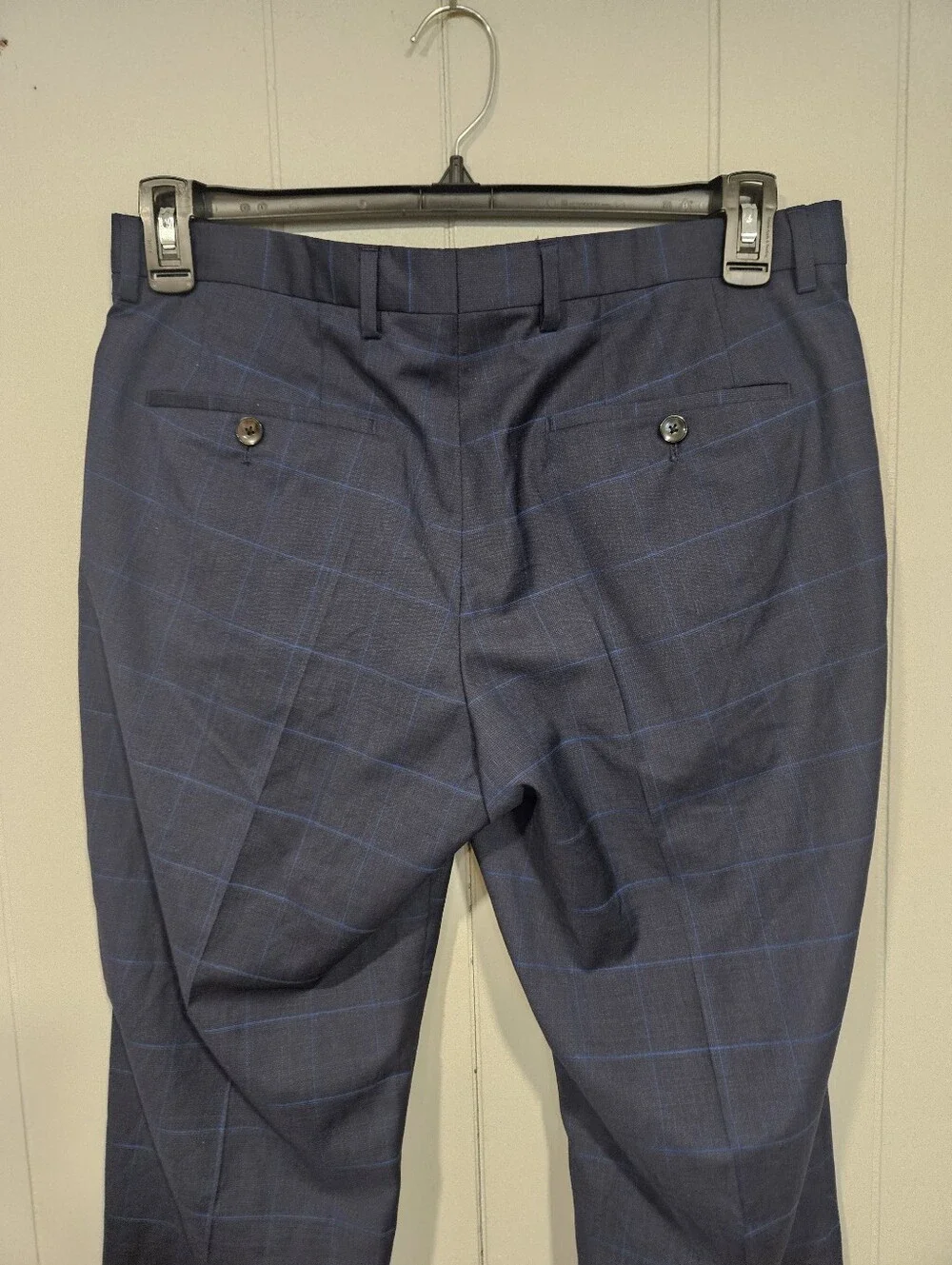 Hugo Boss 32x32 Regular Fit Blue Plaid Wool Flat Front Dress Suit Pants NWOT
